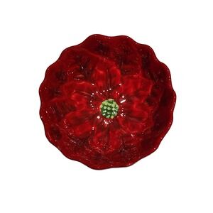 Maxcera Red Poinsettia Green Center Cereal Rice Soup Candy Bowl‎